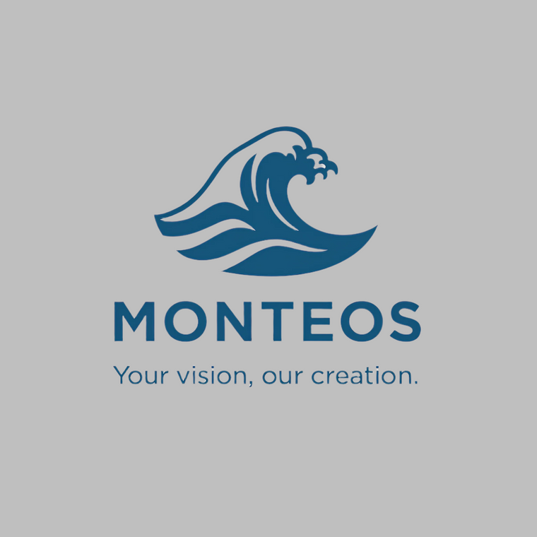 Monteos logo with a wave design on a white background